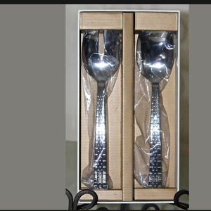RALPH LAUREN WATCHBAND SALAD SERVER SET NEW SILVER